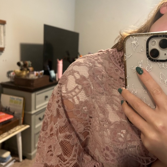 NWOT Three bird nest pink lace knit cardigan - Picture 2 of 8